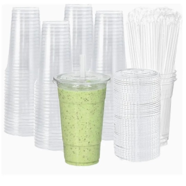 12/16/20oz PET Disposable Coffee Cup With Lid Cold Drink