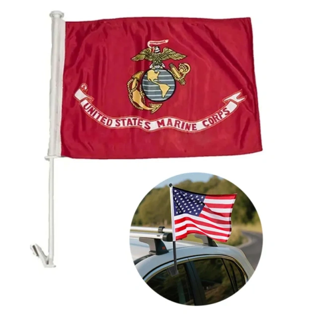 Custom Double Sided Car Window Flag W/ Clip and 17.7" Pole