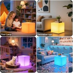 6" LED Cube Light Rechargeable RGB Color Changing Lamp