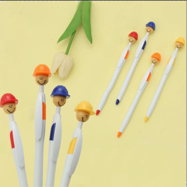 Construction Safety Helmet Ballpoint Pen W/ Smile Character