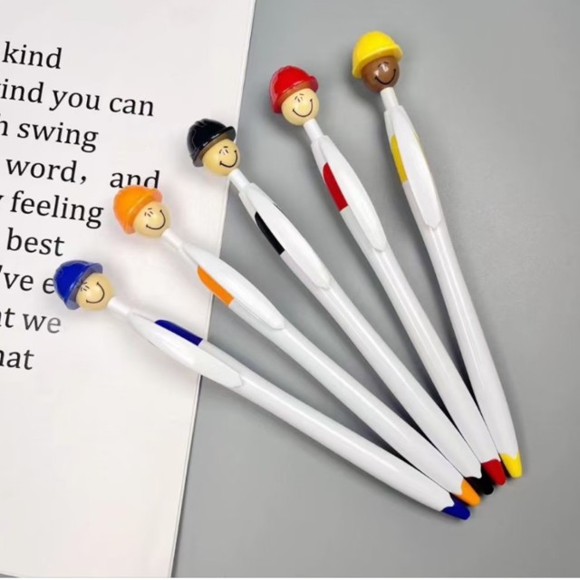 Construction Safety Helmet Ballpoint Pen W/ Smile Character