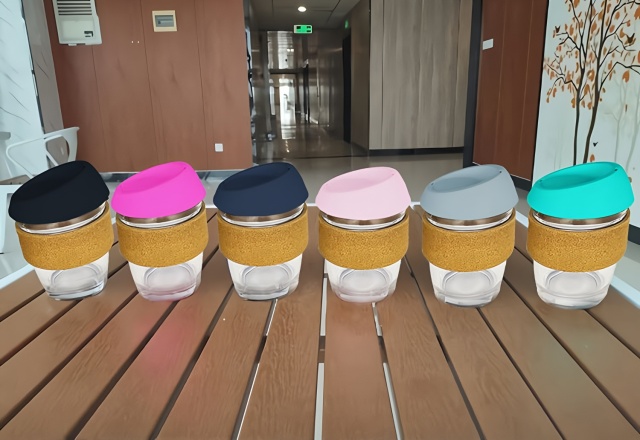 12oz Silicone Lid Cork Sleeve Mug Highball Glass Coffee Cup