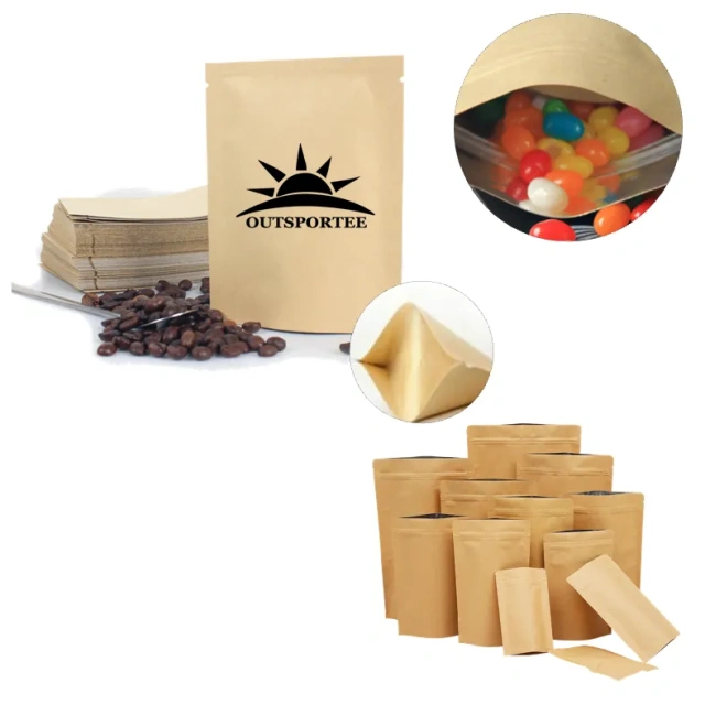 Coffee Food Storage Paper Bag Ziplock Kraft Stand Up Pouch