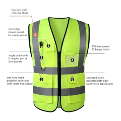 Outdoor High Visibility Reflective Safety Vest With Pockets
