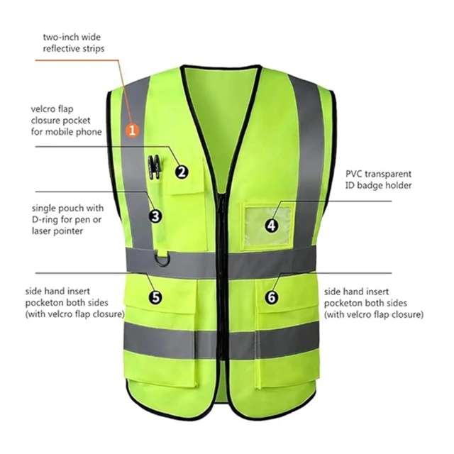 Outdoor High Visibility Reflective Safety Vest With Pockets