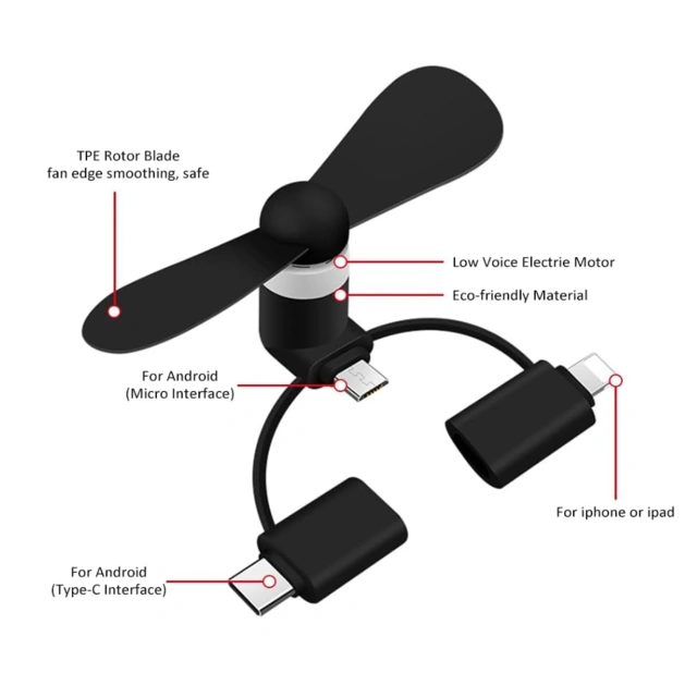 Portable Handheld 3-in-1 Mini Cell Phone Fan for Outdoor
