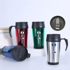 16oz Travel Mug Double Wall Plastic Tumbler W/ Lid Handle