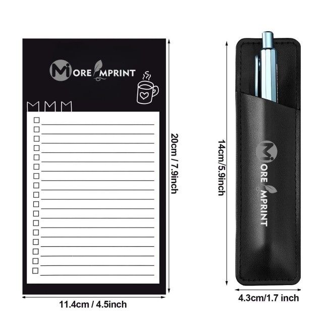 Magnetic Fridge Note Pad List w/ PU Leather Pen Holder Marker Pouch