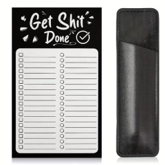 Magnetic Fridge Note Pad List w/ PU Leather Pen Holder Marker Pouch