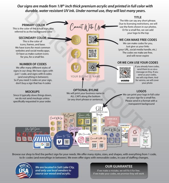 Acrylic QR Code Table Tent- Let's Connect/ Connect with us/ Let's get social