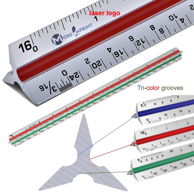 Tri-color Groove 12" Architectural Aluminum Triangular Scale
