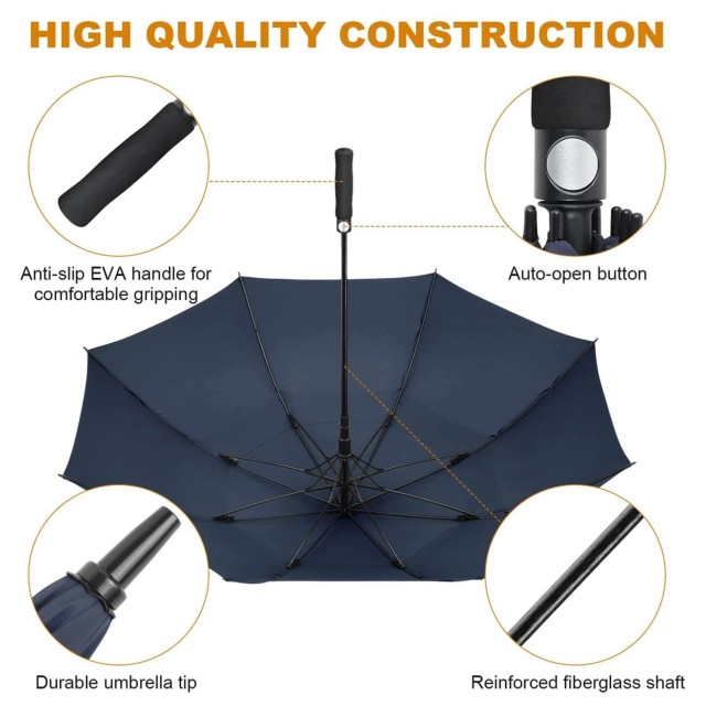 62 Inch Double Canopy Vented Automatic Stick Golf Umbrella
