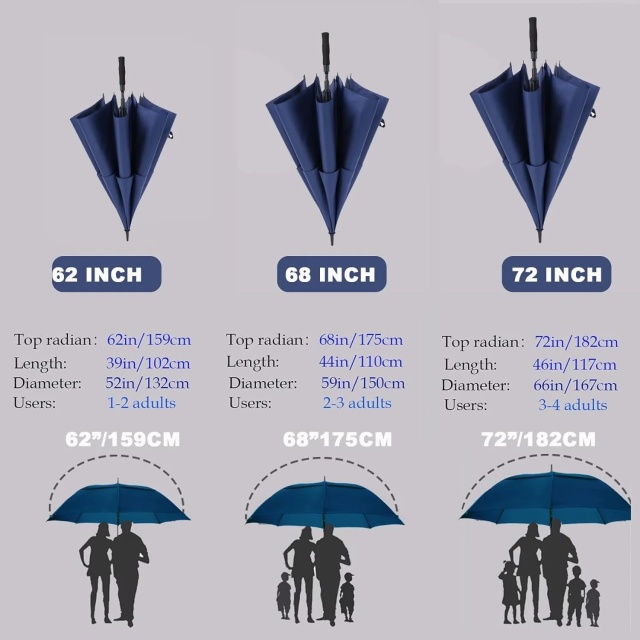 62 Inch Double Canopy Vented Automatic Stick Golf Umbrella