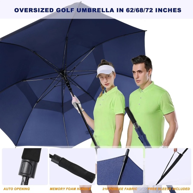 62 Inch Double Canopy Vented Automatic Stick Golf Umbrella