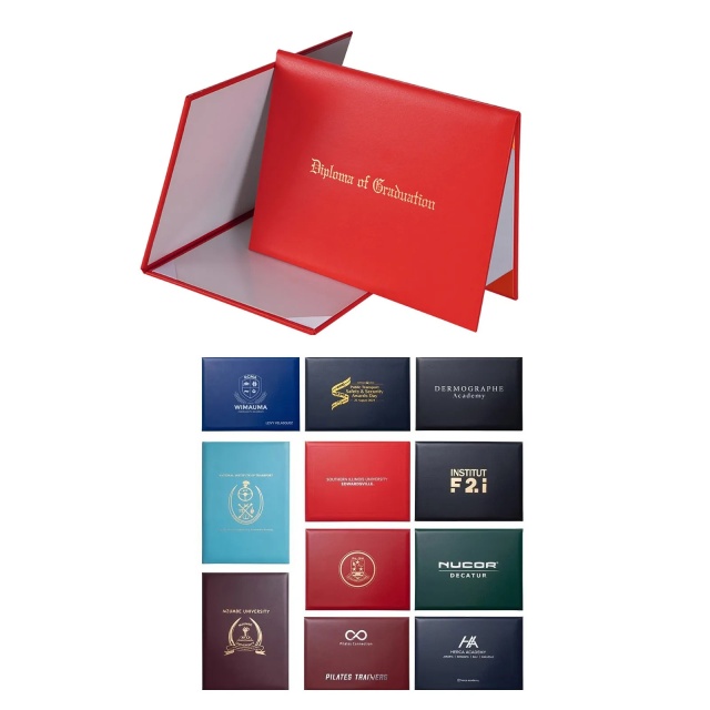 Foil Stamp Leather Diploma Cover PU Certificate Holder