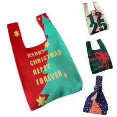 Christmas Knit Wrist Bag Holiday Gift Mini Tote Purse