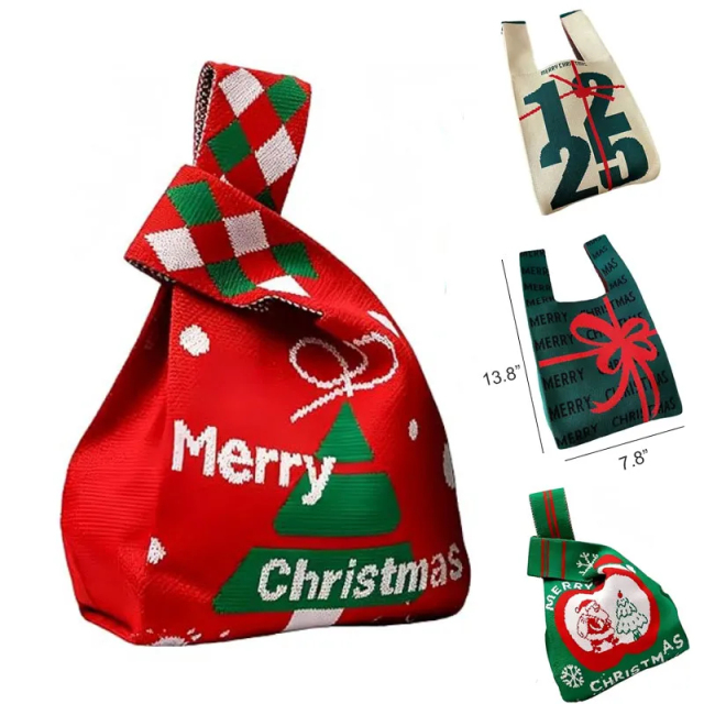 Christmas Knit Wrist Bag Holiday Gift Mini Tote Purse