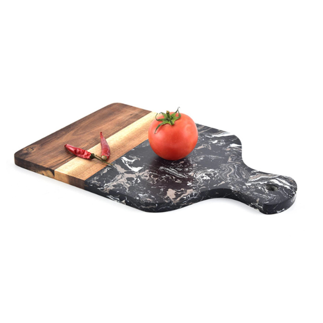 Marble Wood Cutting Board W/ Handle Butcher Chopping Block