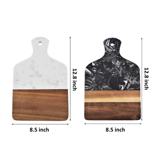 Marble Wood Cutting Board W/ Handle Butcher Chopping Block