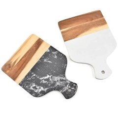 Marble Wood Cutting Board W/ Handle Butcher Chopping Block