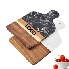 Marble Wood Cutting Board W/ Handle Butcher Chopping Block