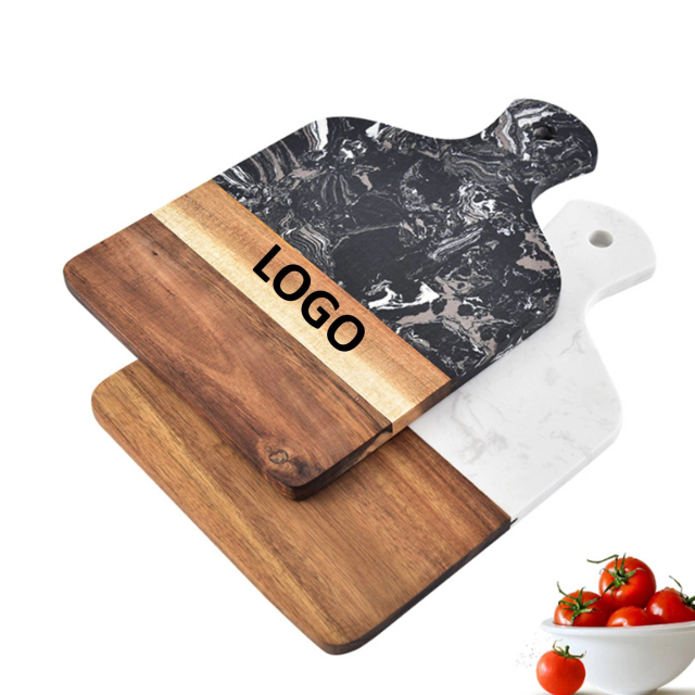 Marble Wood Cutting Board W/ Handle Butcher Chopping Block