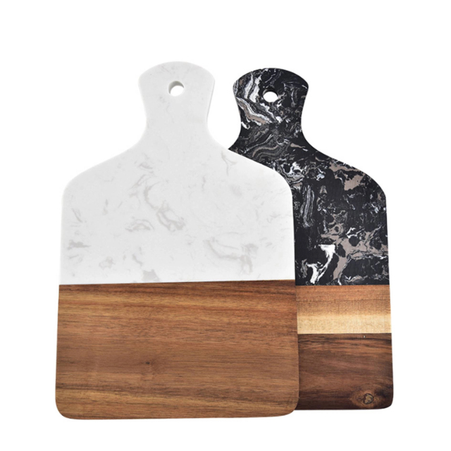 Marble Wood Cutting Board W/ Handle Butcher Chopping Block