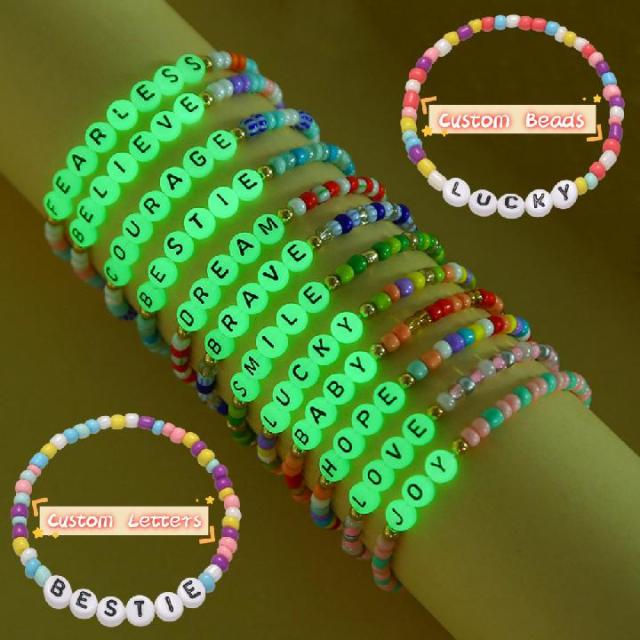 Letter Beads Luminous Customized Stretch Bracelet