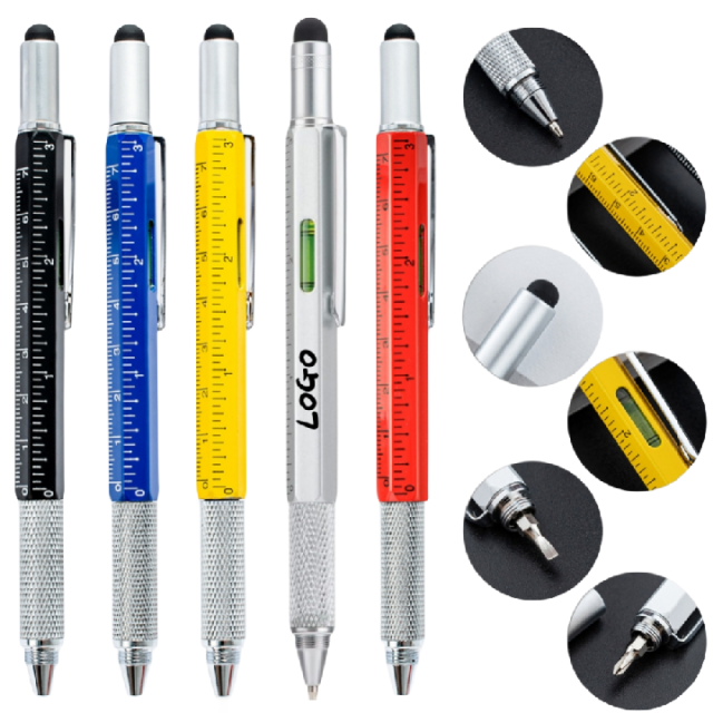 6 in 1 Multitool Pen with Ruler Level Gauge Screwdriver