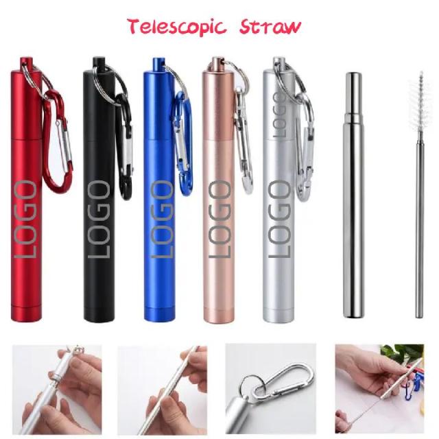 Portable Foldable Metal Telescopic Straw With Aluminum Case