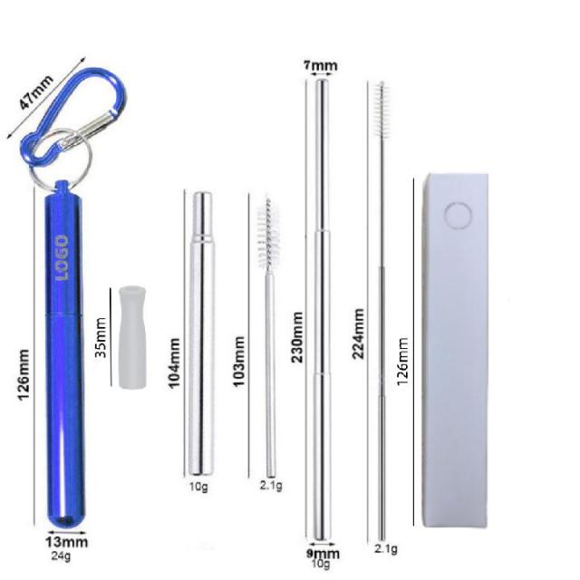 Portable Foldable Metal Telescopic Straw With Aluminum Case