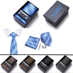 Mens Necktie Pocket Squares Tie Clips Cufflinks Gift Box Set