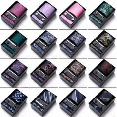 Mens Necktie Pocket Squares Tie Clips Cufflinks Gift Box Set