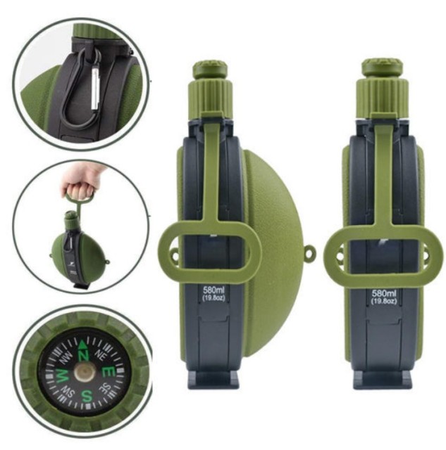 Collapsible Outdoor Sports Compass Silicone Water Bottle
