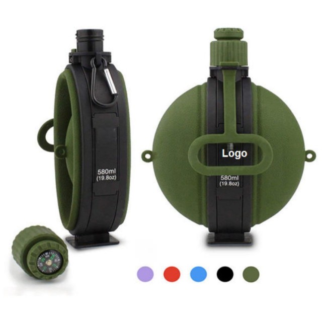 Collapsible Outdoor Sports Compass Silicone Water Bottle