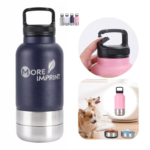3 In 1 Steel Travel Water Handle Bottle w/ 2 Bowls for Pet