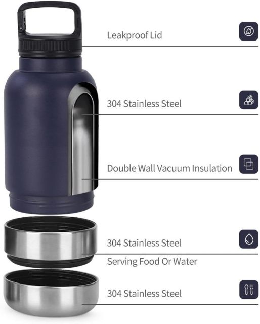 3 In 1 Steel Travel Water Handle Bottle w/ 2 Bowls for Pet