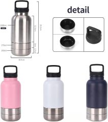 3 In 1 Steel Travel Water Handle Bottle w/ 2 Bowls for Pet
