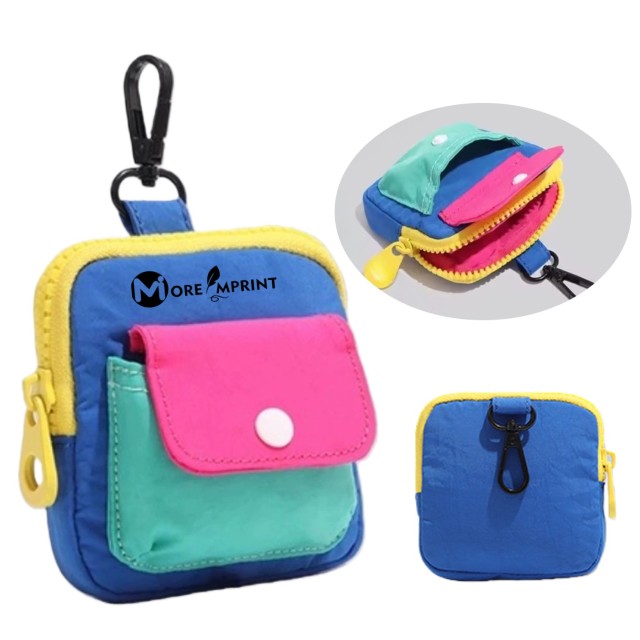 Canvas Zip Wallet Coin Purse Earphones Bag Carabiner Pouch