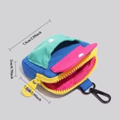 Canvas Zip Wallet Coin Purse Earphones Bag Carabiner Pouch