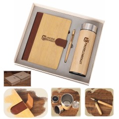 3 Piece Bamboo Business Gift Set Notebook Tumbler Pen Kit