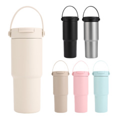 25oz Vacuum Insulated Travel Tumbler with Ceramic Interior Coating – Leak-Proof Car Mug with Carry Handle & Multi-Way Drinking Lid