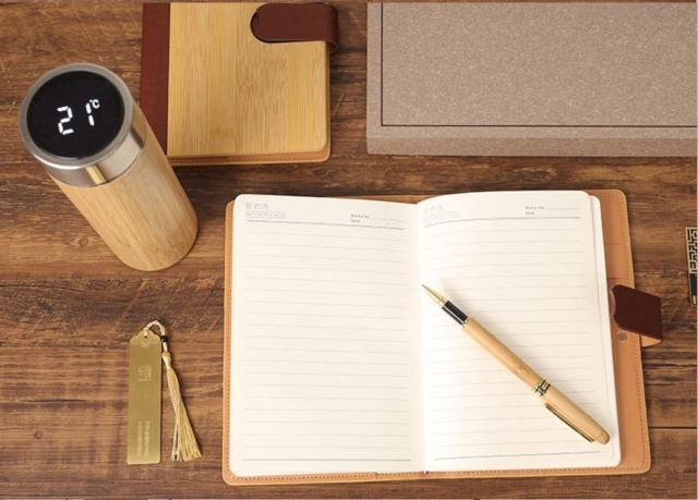 3 Piece Bamboo Business Gift Set Notebook Tumbler Pen Kit