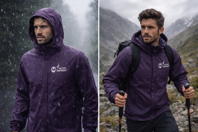 Polyester Waterproof Hooded Coat Pocket Travel Rain Jacket