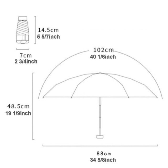 6 Ribs Folding Flat Mini Travel Sun Umbrella with Case