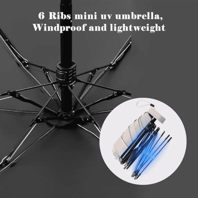 6 Ribs Folding Flat Mini Travel Sun Umbrella with Case