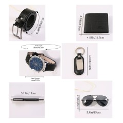 6 Pack Leather Business Gift Box Set Watch Wallet Belt Kit