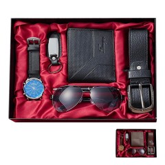 6 Pack Leather Business Gift Box Set Watch Wallet Belt Kit