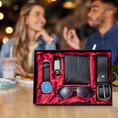 6 Pack Leather Business Gift Box Set Watch Wallet Belt Kit