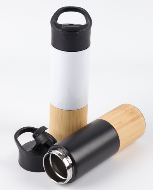 17 Oz Bamboo Travel Tumbler Steel Handle Insulated Mug